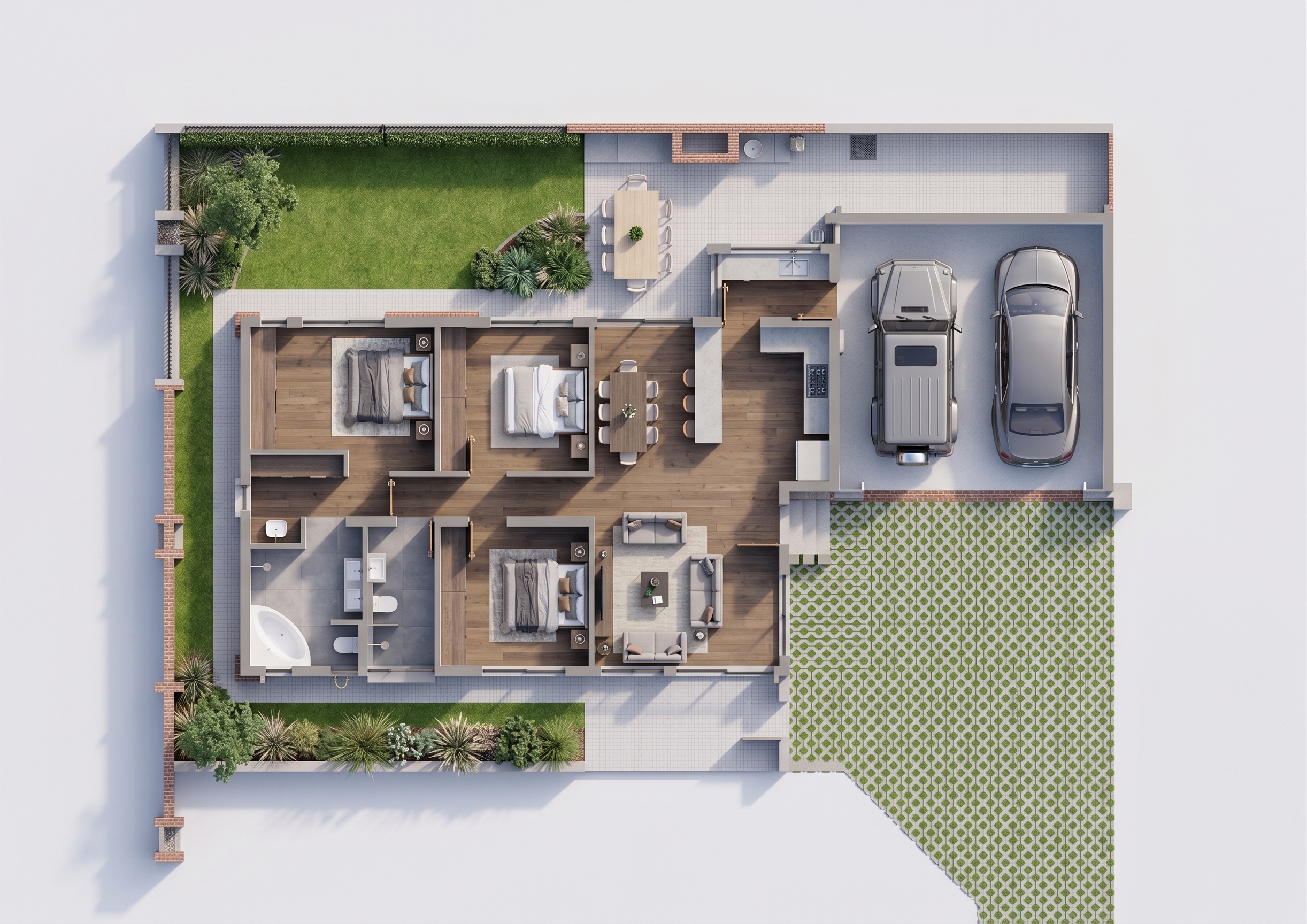 Vleilands Estate Unit D floor plan, aerial render