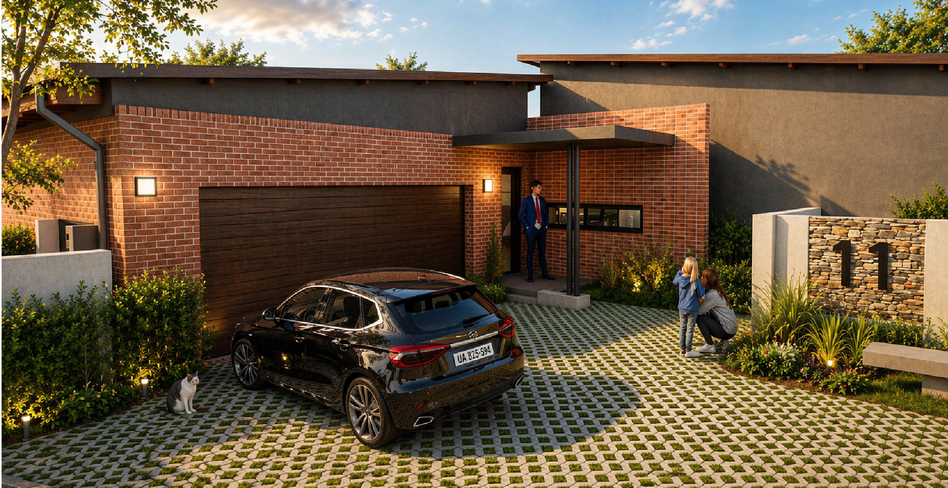 Modern brick and render family home at Vleilands Estate with driveway and landscaped garden